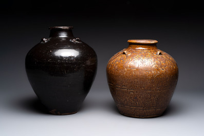 A Chinese black-glazed jar and a brown-glazed jar, Ming/Qing
