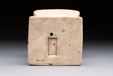 A Chinese cream-glazed pillow, a grey terracotta roof tile and a grey-glazed cover, Republic and earlier