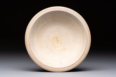 A Chinese cream-glazed pillow, a grey terracotta roof tile and a grey-glazed cover, Republic and earlier