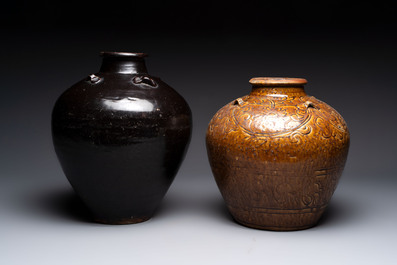 A Chinese black-glazed jar and a brown-glazed jar, Ming/Qing