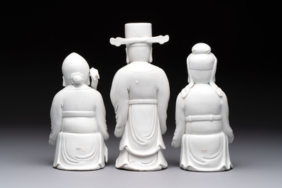 A set of three Chinese Dehua blanc de Chine 'Sanxing' figures, 20th C.