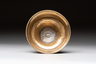 A Flemish or French knotted brass candlestick, 15/16th C.