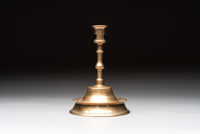 A Flemish or French knotted brass candlestick, 15/16th C.