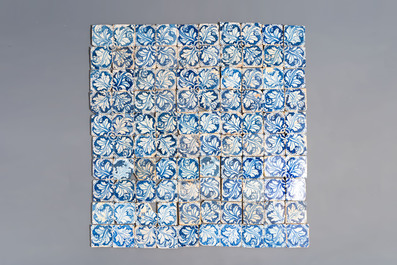 A large collection of 160 blue and white Spanish azulejos tiles with arabesque pattern, 2nd half 16th C.