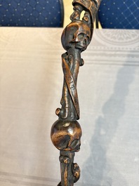 A finely carved boxwood 'vanitas' or 'memento mori' stick, 18/19th C.