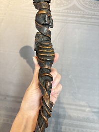A finely carved boxwood 'vanitas' or 'memento mori' stick, 18/19th C.