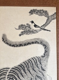 Korean school: 'A pair of tiger paintings', ink and colour on paper, Joseon, 19th C.