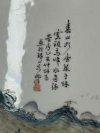 A pair of Chinese famille rose 'landscape' plaques, signed Zhen Feng 振豐, dated 1899