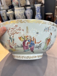 A Chinese famille rose '18 Luohan' punch bowl, Qianlong