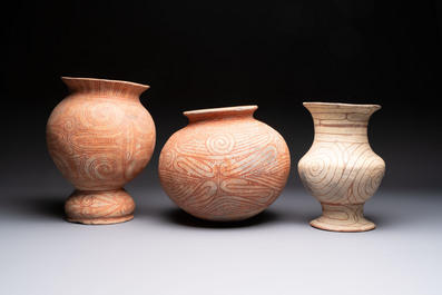Three Thai pottery vases, Ban-Chiang, 7/4th C. B.C.