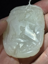 A Chinese white jade 'Xi Xiang Ji' plaque, Wenwan 文玩 mark, Qianlong