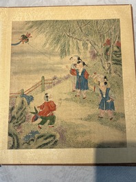 An album of 12 'playing boys' paintings, ink and colour on silk, China, 19th C.