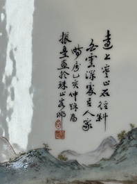 A pair of Chinese famille rose 'landscape' plaques, signed Zhen Feng 振豐, dated 1899
