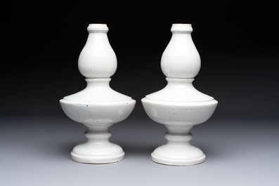 A pair of white-glazed baluster-shaped vases, France, 18th C.