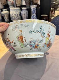 A Chinese famille rose '18 Luohan' punch bowl, Qianlong