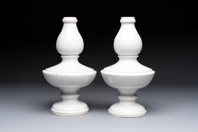 A pair of white-glazed baluster-shaped vases, France, 18th C.