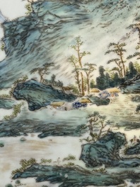 A pair of Chinese famille rose 'landscape' plaques, signed Zhen Feng 振豐, dated 1899