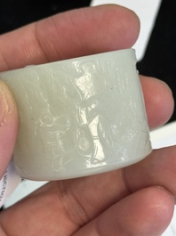 A fine Chinese white jade inscribed archer ring, Zigang 子岡 mark, 18th C.