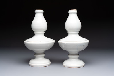 A pair of white-glazed baluster-shaped vases, France, 18th C.
