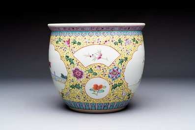 Seven Chinese famille rose vases, a scroll jar and a jardini&egrave;re on a stand, Qianlong marks, 20th C.