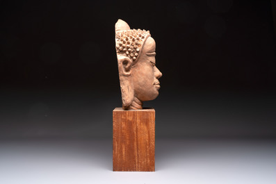 A Thai pottery Haripunjaya-style head of Buddha, possibly 13th C.