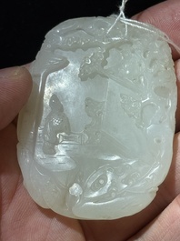A Chinese white jade 'Xi Xiang Ji' plaque, Wenwan 文玩 mark, Qianlong