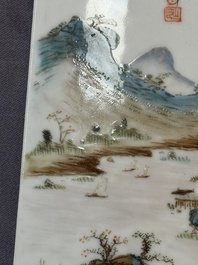 A pair of Chinese famille rose 'landscape' plaques, signed Zhen Feng 振豐, dated 1899