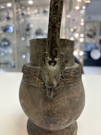 A Chinese archaic bronze food vessel, 'you 卣', Western Zhou