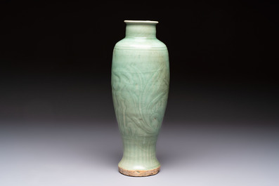 A Chinese Longquan celadon vase with incised floral design, Transitional period