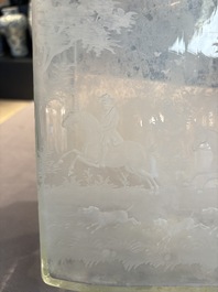 A large engraved glass 'hunting scene' flask, Southern Germany, 18th C.