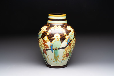 A Charles Catteau for Boch K&eacute;ramis 'Parrots' vase, 20th C.