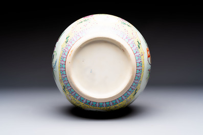 Seven Chinese famille rose vases, a scroll jar and a jardini&egrave;re on a stand, Qianlong marks, 20th C.