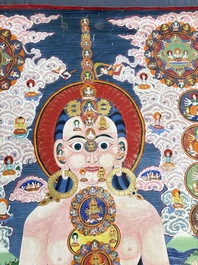 Two Tibetan thangkas depicting a Mandala and Chakras, 19th C.