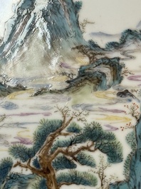 A pair of Chinese famille rose 'landscape' plaques, signed Zhen Feng 振豐, dated 1899