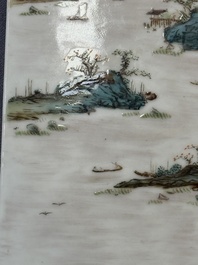 A pair of Chinese famille rose 'landscape' plaques, signed Zhen Feng 振豐, dated 1899