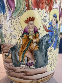 A Chinese famille rose 'Qun Xian Hui 群仙會' vase, signed Cai Yun 蔡雲, Qianlong mark, dated 1943