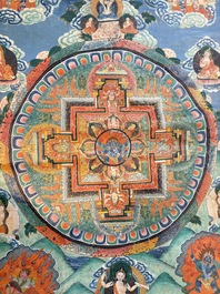 Two Tibetan thangkas depicting a Mandala and Chakras, 19th C.
