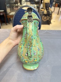 A gilt and enamelled green-ground Asurelik ewer and stand for the Ottoman market, 19th C.