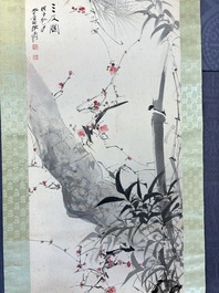 In the manner of Zhang Daqian 張大千 (1898-1983): 'Three friends of winter', ink and colour on paper