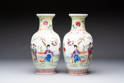 Seven Chinese famille rose vases, a scroll jar and a jardini&egrave;re on a stand, Qianlong marks, 20th C.