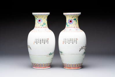 Seven Chinese famille rose vases, a scroll jar and a jardini&egrave;re on a stand, Qianlong marks, 20th C.