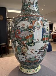 A large Chinese famille verte vase with narrative design, 19th C.