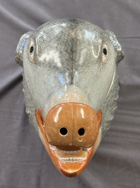 A rare Chinese famille rose 'boar head' tureen and cover, Qianlong