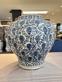 A large Chinese blue and white 'shou' jar, Wanli mark, 20th C.