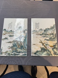 A pair of Chinese famille rose 'landscape' plaques, signed Zhen Feng 振豐, dated 1899