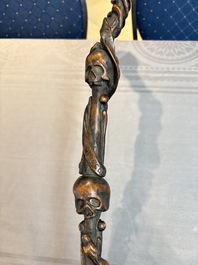 A finely carved boxwood 'vanitas' or 'memento mori' stick, 18/19th C.