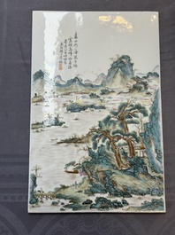 A pair of Chinese famille rose 'landscape' plaques, signed Zhen Feng 振豐, dated 1899