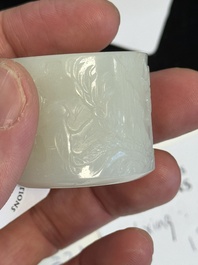 A fine Chinese white jade inscribed archer ring, Zigang 子岡 mark, 18th C.