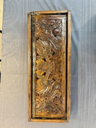 Two Tibetan polychromed wooden folding tables with dragon design, 19/20th C.