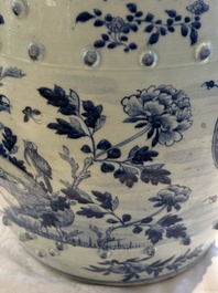 A Chinese blue and white 'birds among flowering branches' garden seat, 19th C.
